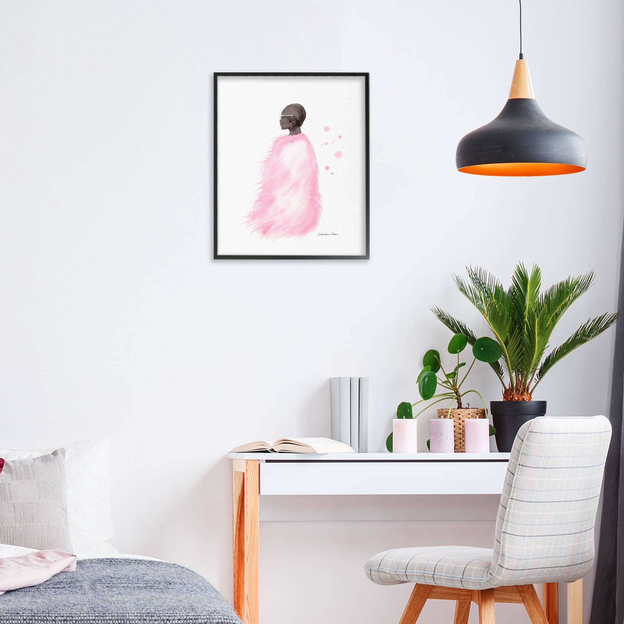 Stupell Industries Pink Fur Coat Portrait Black Framed Giclee Art, design by Simone Elum