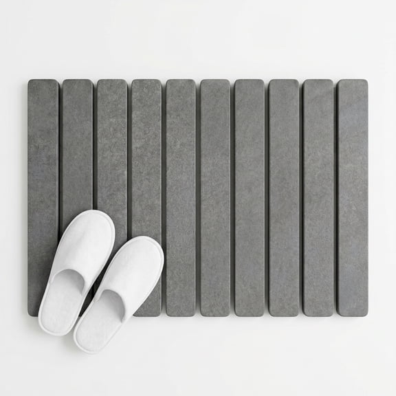 QULZHOME Stone Bath Mat Diatomaceous Earth Non Slip Super Absorbent Quick Dry Diatomite Shower Mat for Bathroom Floor Fast Drying Bathroom Mat 23.6 x 15.7 in Gray