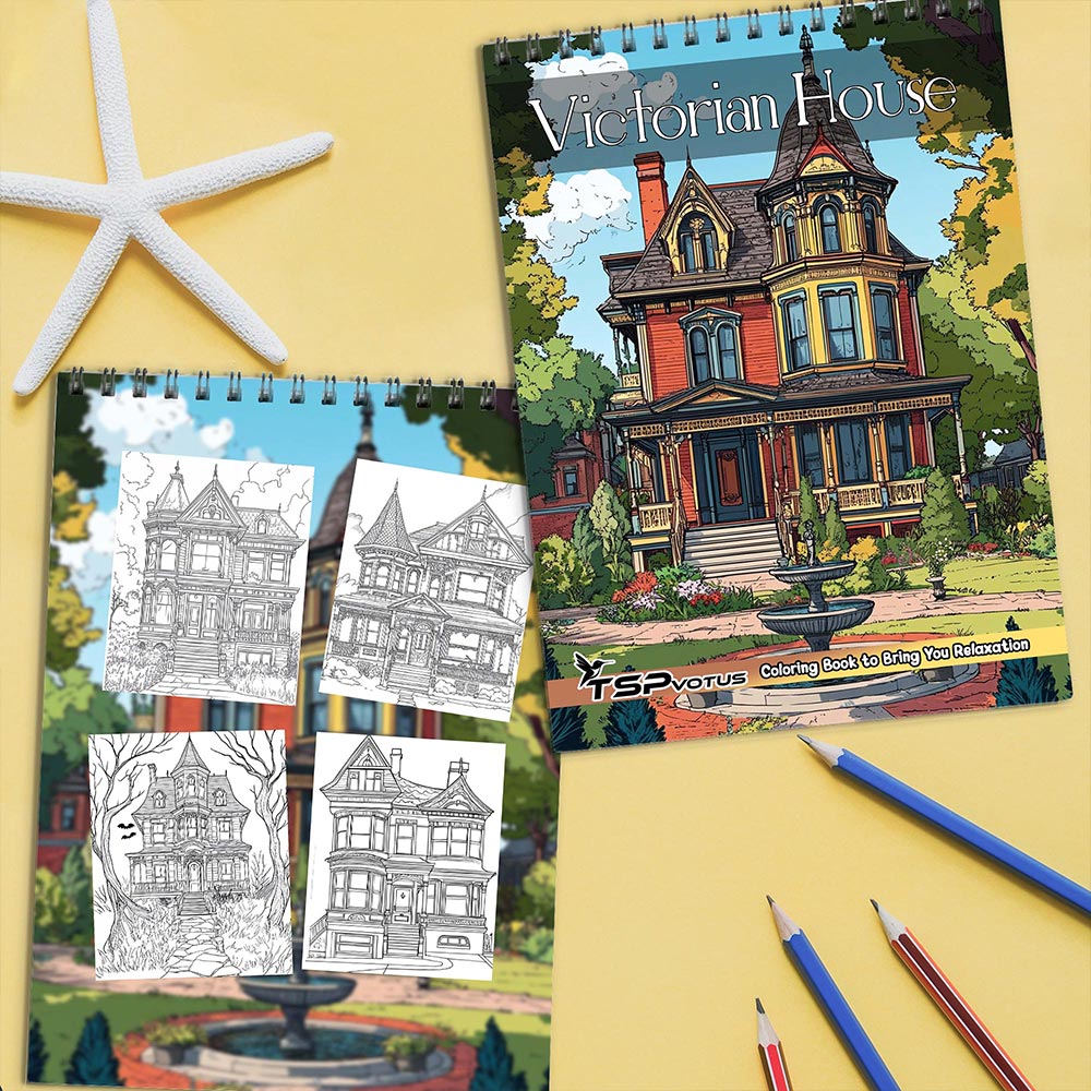 TSPVOTUS Victorian House Coloring Book for Adult, Spiral Bound, Soft Cover