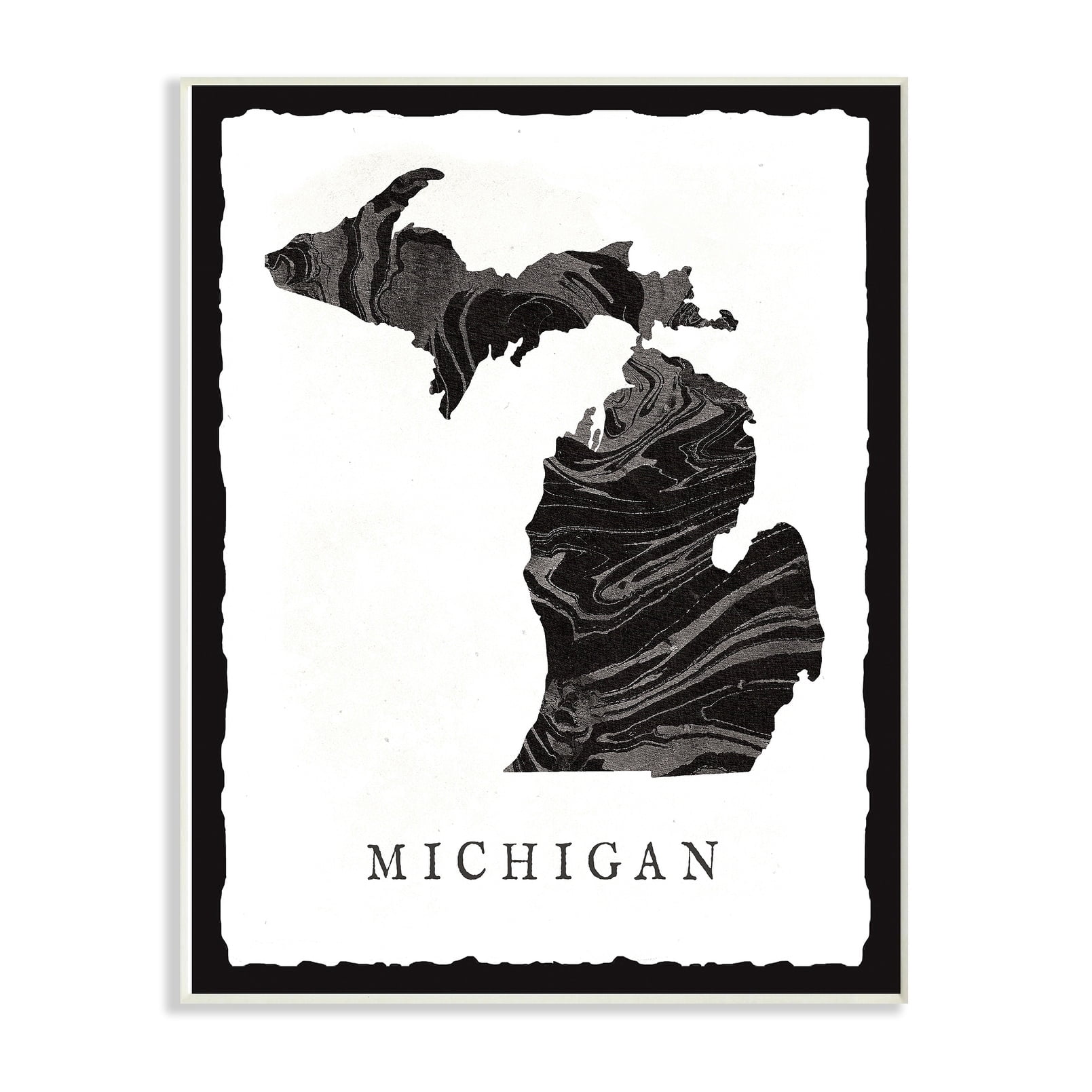The Stupell Home Decor Collection Black and Grey Marbled Paper Michigan State Silhouette Oversized Wall Plaque Art, 12.5 x 0.5 x 18.5