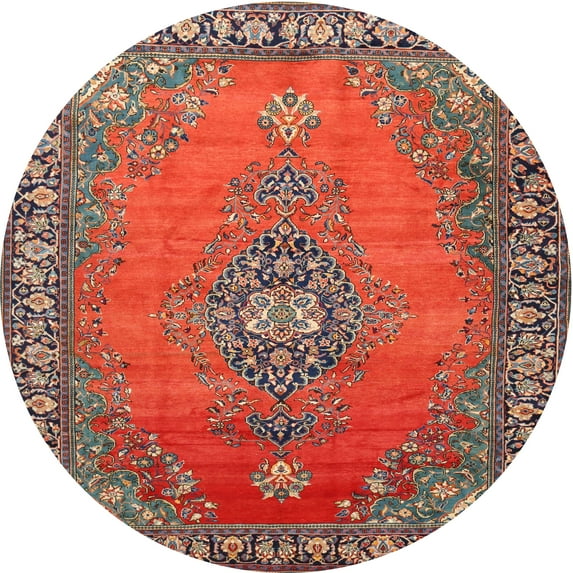 Ahgly Company Machine Washable Indoor Round Traditional Dark Almond Brown Area Rugs, 3' Round