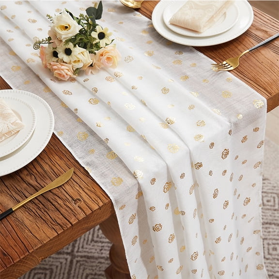 Rose Printed Table Runner Floral Decorative Washable Reusable Table Cover for Wedding Holiday Party Dinner Dining Room Kitchen Table Decor