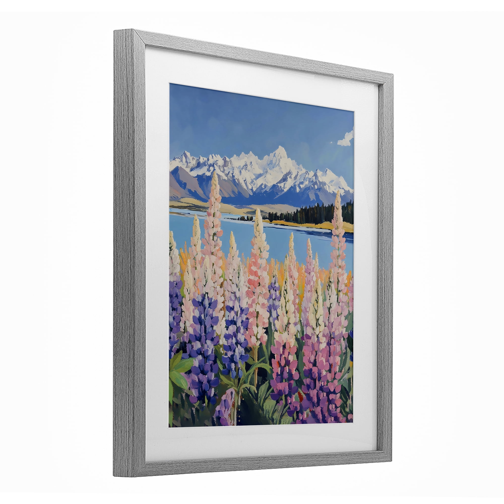 Stupell Industries Mountains & Wildflowers by Lake Gray Framed Print Under Glass, design by The Prints Vibe