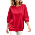 thumbnail image 6 of Fashion Shirts for Women 3/4 Sleeve Fall Oversize Casual Solid Color Loose Blouse Round Neck Blouses Comfortable Top, 6 of 7