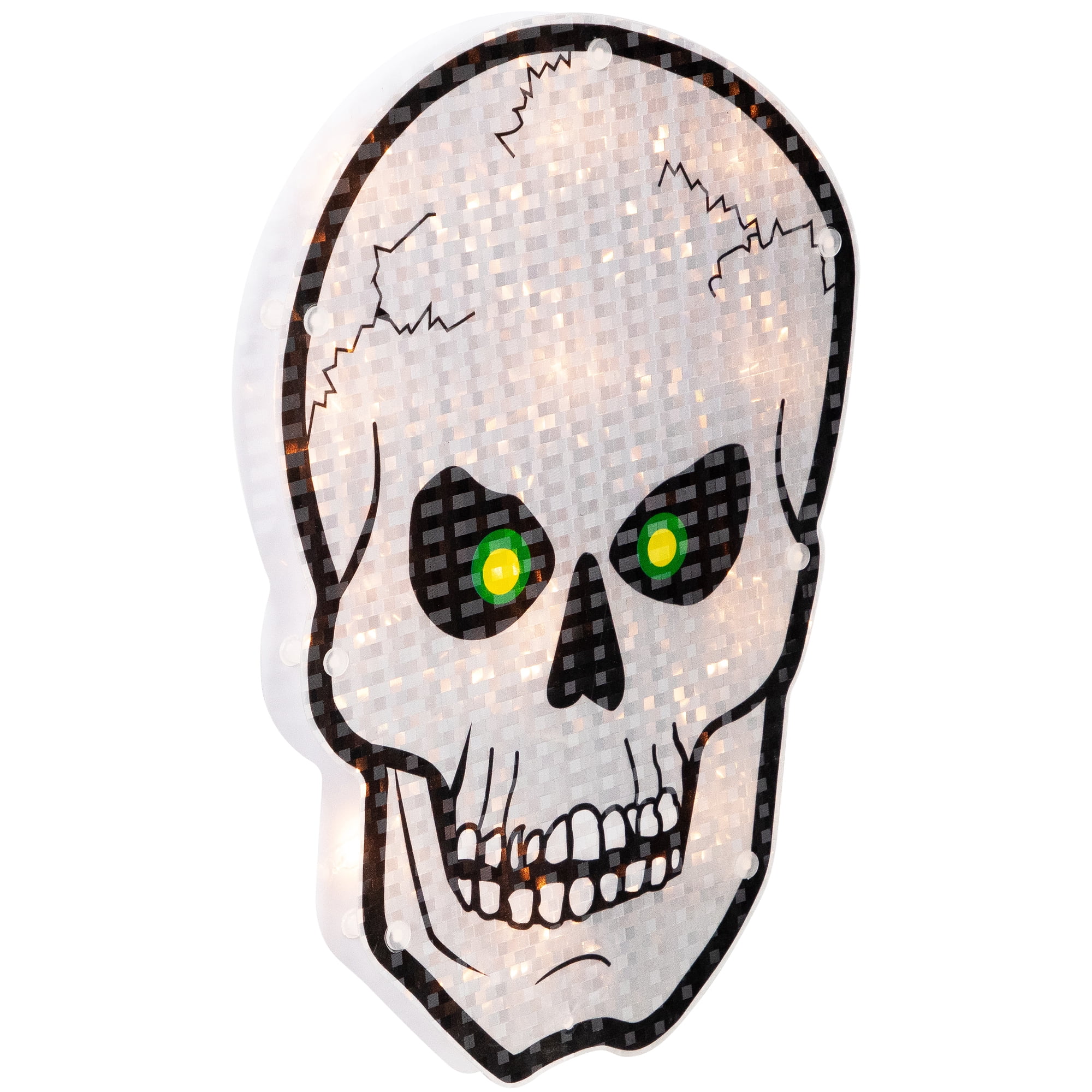 Northlight Lighted Holographic Halloween Skull Window Silhouette - 12" - Clear Lights