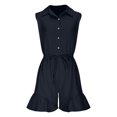 thumbnail image 6 of Women's Summer Solid Color Casual Sleeveless Breasted Drawstring Tied Elastic Waist Side Pocket Jumpsuit, 6 of 7