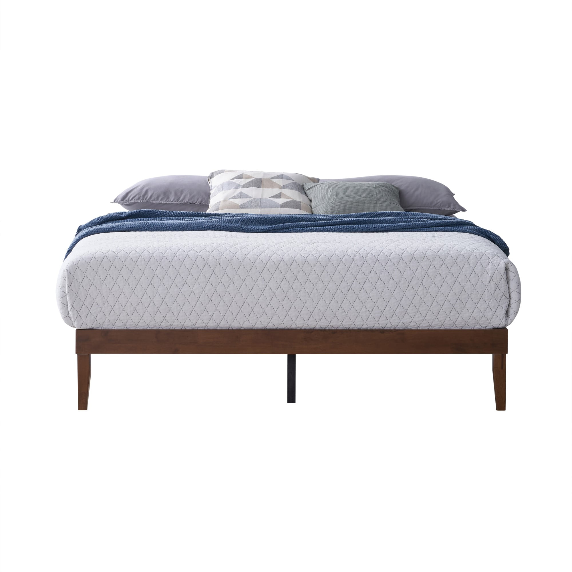 Home Design Zion Twin Solid Wood Platform Bed Frame with Slatted Wood Kit and Center Support, Brown, Easy Assembly