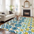 thumbnail image 2 of Modern Mediterranean Area Rugs 5'x7', Small Throw Rugs for Laundry Room Playroom, Retro Moroccan Tiles Texture Vlue Yellow Indoor Outdoor Rug Non-Slip Low Pile Carpet Runner Reversible Floor Mats, 2 of 8