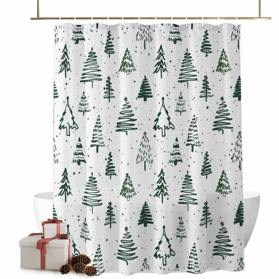 Abstract Christmas Tree Bathroom Shower Curtain Green Lines Winter Vintage Waterproof Washable Shower Curtains for Bathtub Bath Decor with Grommets and Hook 54 X 78 Inch