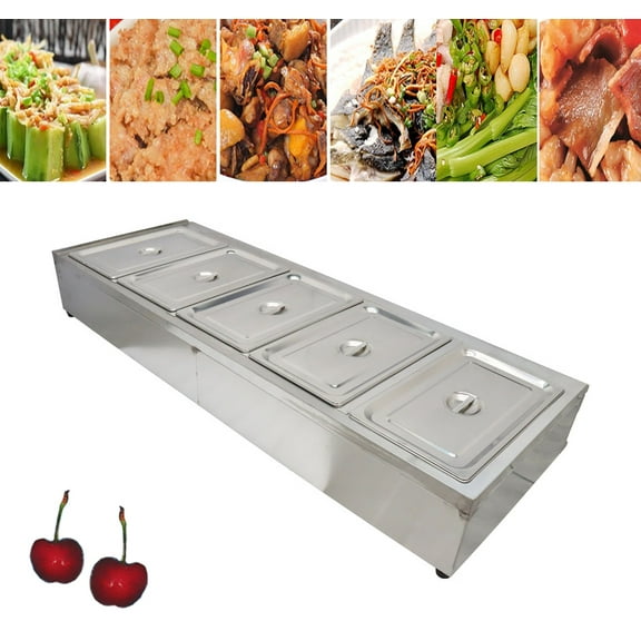 INTBUYING Electric Food Warmer 5-Pan Buffet Steam Table with Thermostat Restaurant Food Heat Equipment Stainless Steel