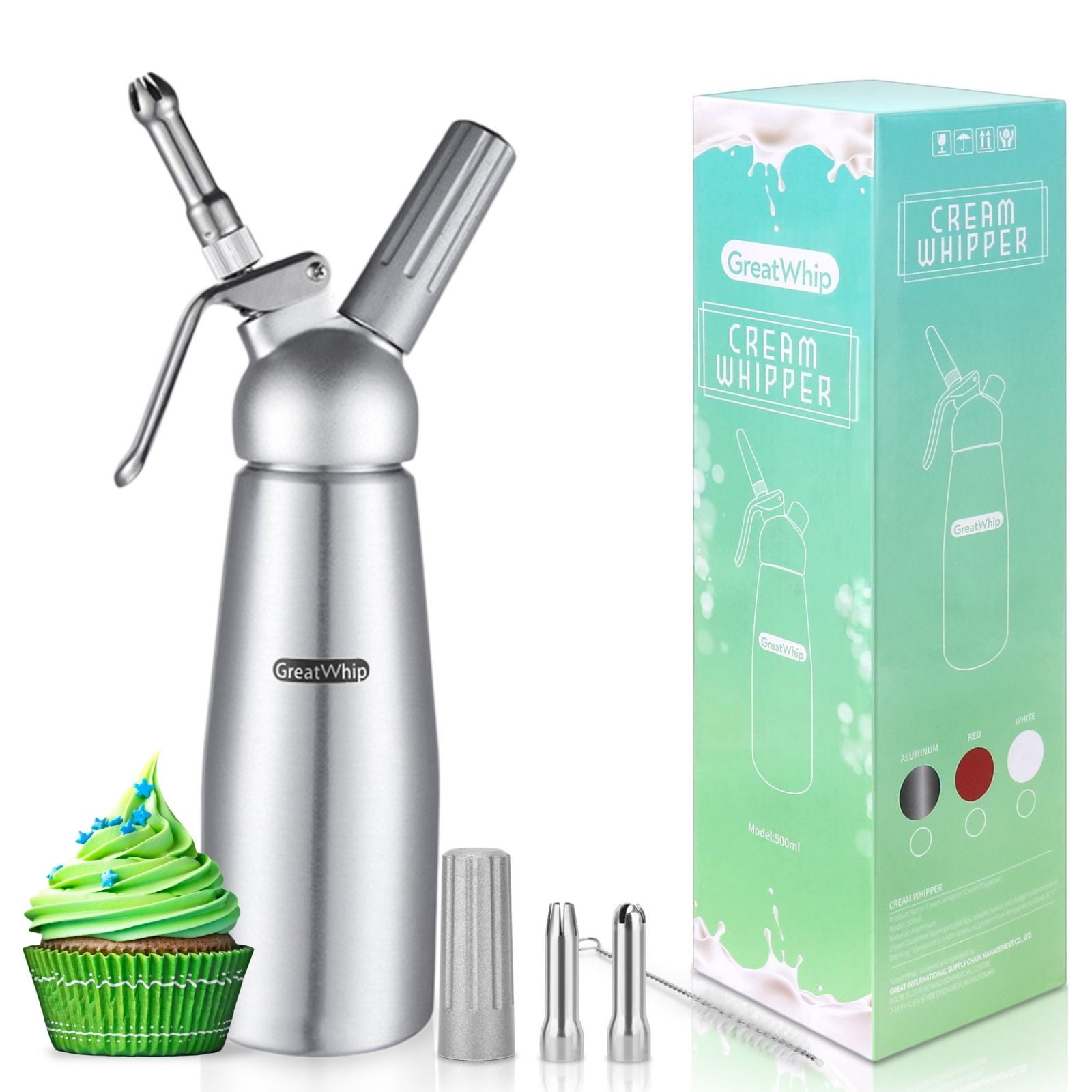 GreatWhip Aluminum Cream Maker with 3 Stainless Steel Nozzles