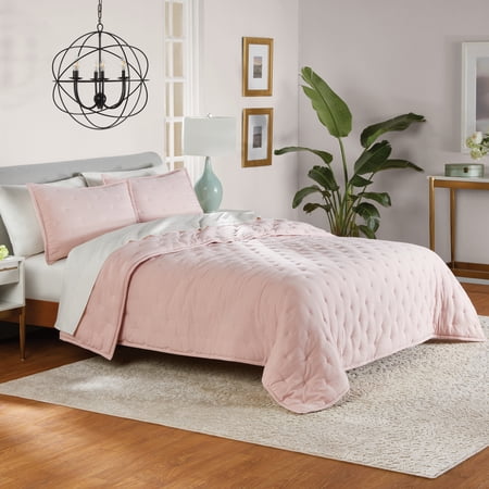 MAINSTAYS FULL/QUEEN COMFORTER SET, SUPER SOFT & EMBROIDERED, 3-PIECE, PINK