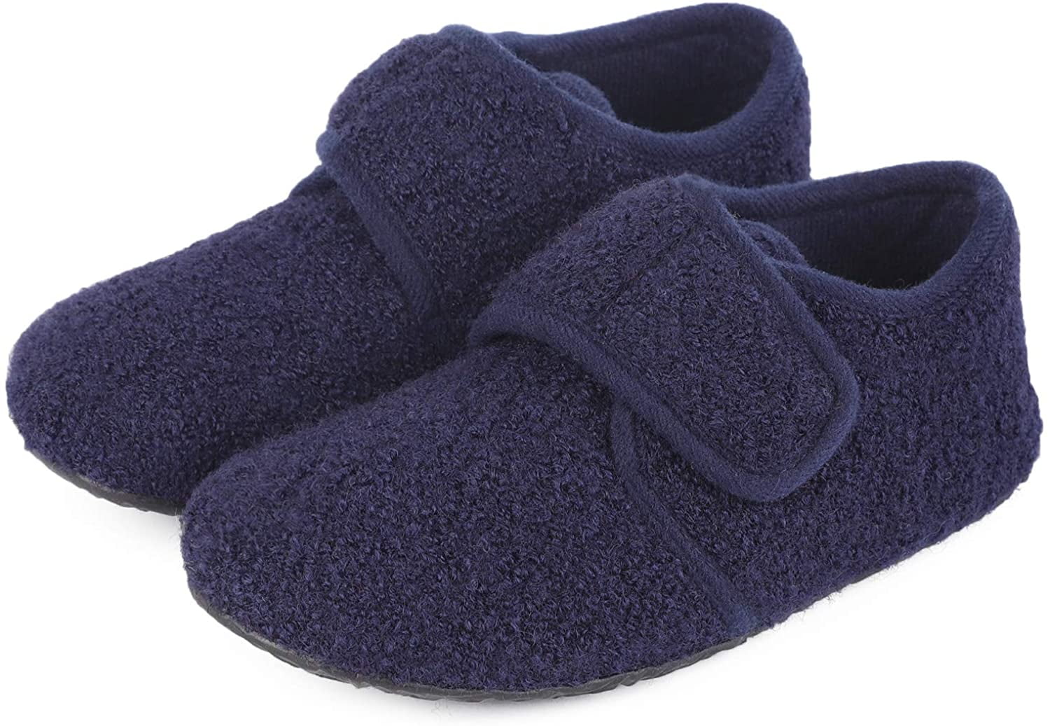 Comfort Boys Girls Wool Like House Slippers Kids Light Weight Anti-Skid Shoes with Adjustable Hook and Loop