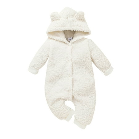 

Eyicmarn Baby Girls Boys Cartoon Romper Solid Color Fluffy Hooded Jumpsuit