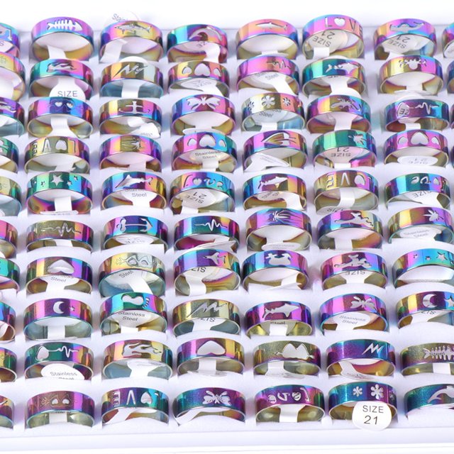 20 unids/lote moda clásica raya hueca luminosa hombres mujeres acero inoxidable joyería anillos para fiesta regalo boda compromiso Tan Jianjun unisex