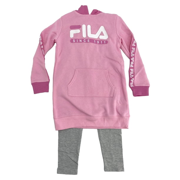 FILA Girls Oversized Pullover Hoodie and Leggings Set Pink and