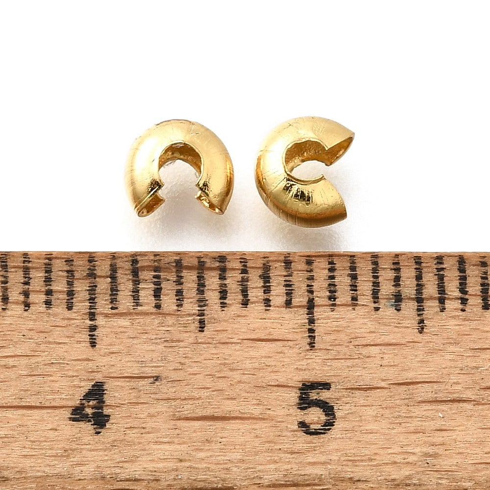 500pcs 304 Stainless Steel Crimp Beads Covers Real 18K golden Plated 5.5x4.5x3.5mm