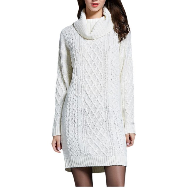 cfhntfmh Robes Chandails pour Femmes Hiver Chaudes Manches Longues Col Montant Chandail Hauts Robe Ample Tricotée Mini Robe