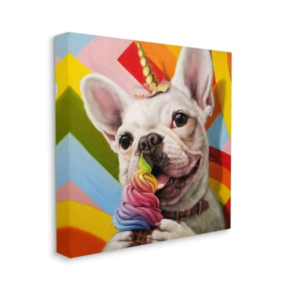 Stupell Industries Rainbow French Bulldog Unicorn Ice Cream Colorful Canvas Wall Art Design by Lucia Heffernan, 24" x 24"