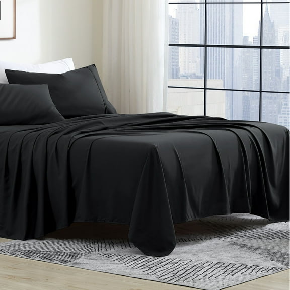 Swift Home Modern Ultra Soft 4-Piece Black Easy Fit Microfiber Sheet Set, Queen