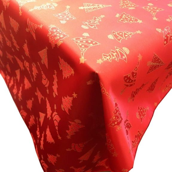 Heavy Brocade Shiny Christmas Tablecloth Christmas Trees Red