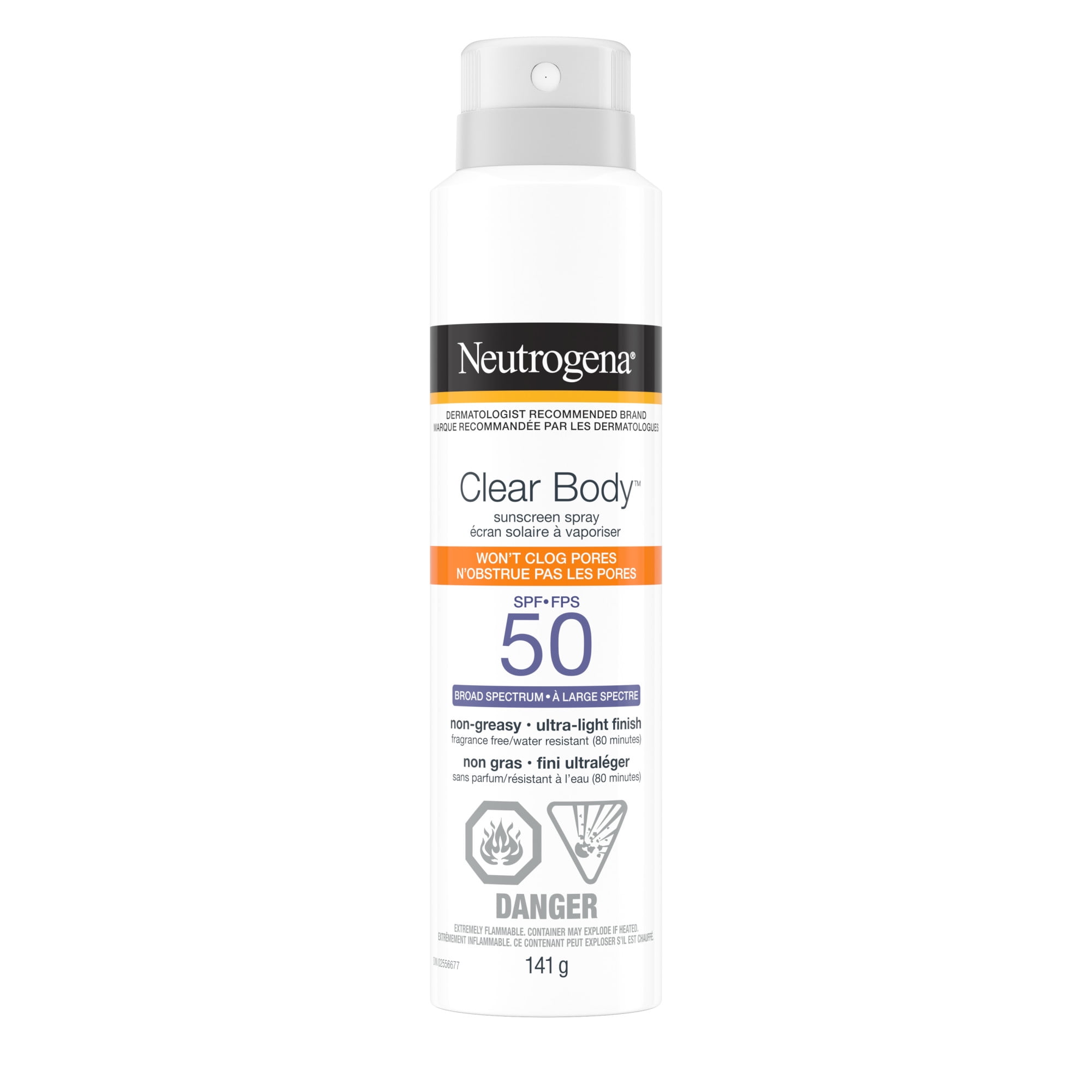 Neutrogena Clear Body Sunscreen Spray SPF 50, Non-Greasy, Broad Spectrum Full Body Sunscreen Ideal for Oily Skin Moisturizes & Cooling Sensation, 141G