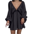 thumbnail image 2 of Tponi Maxi Dresses For Women 2024 Maxi Knee Length V-Neck Tab Long Sleeve Black Dresses For Women XL, 2 of 5