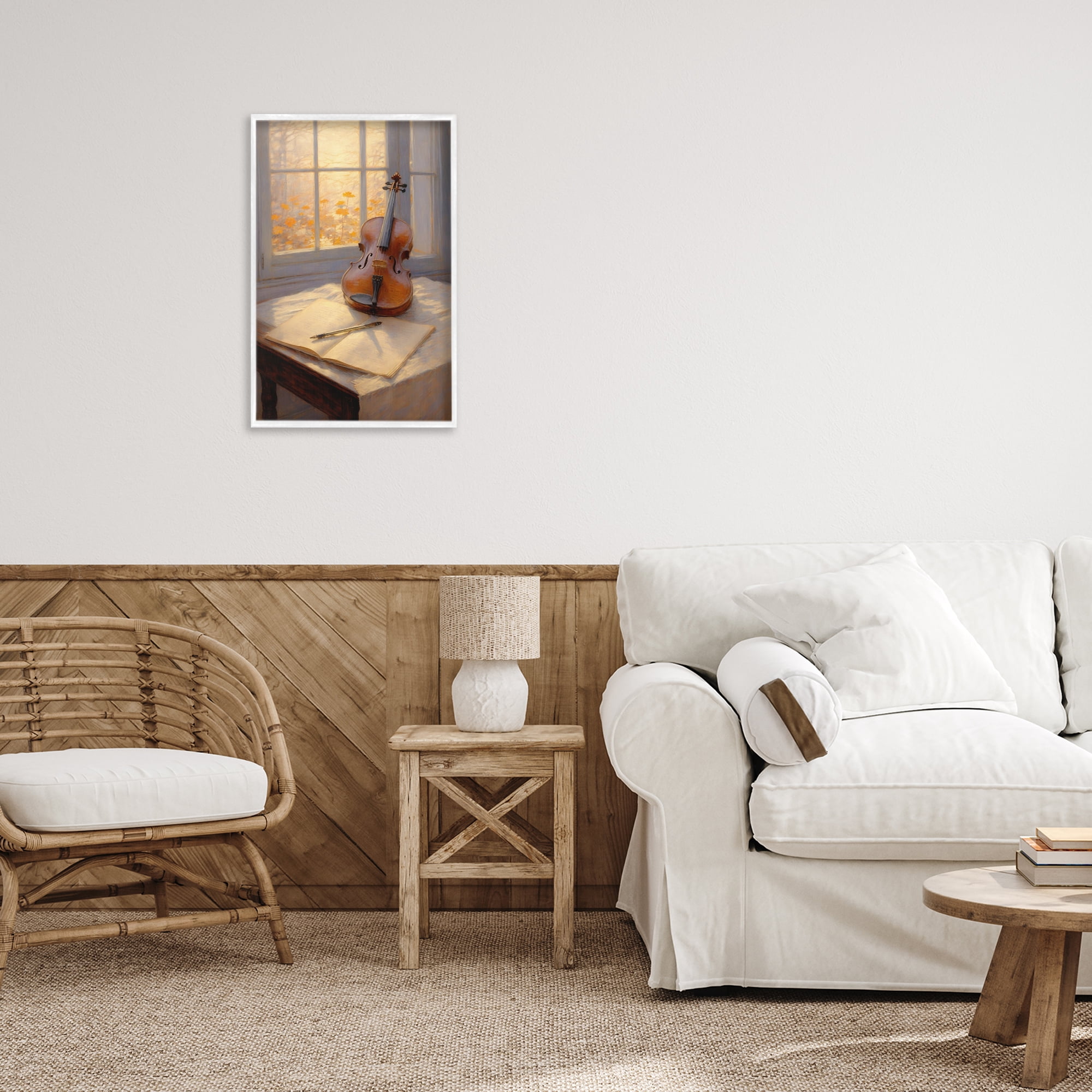 Stupell Industries Autumn Sunlit Violin White Framed Giclee Art, design by Angie Hawke
