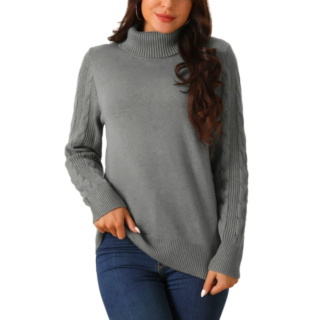 Suéter casual de manga larga de cuello alto INSPIRE CHIC para mujer, suéter grueso y cálido, talla XL, gris