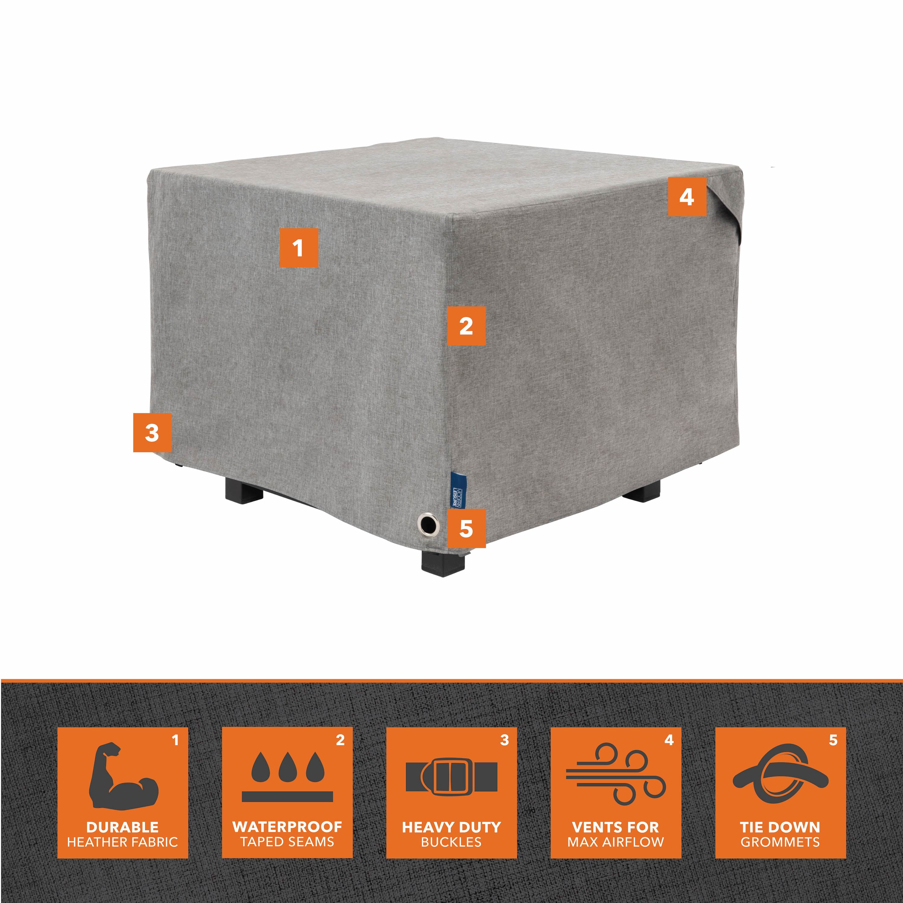 Modern Leisure Garrison Square Fire Pit Table Cover, Waterproof, 32" Square x 22"H, Granite Gray