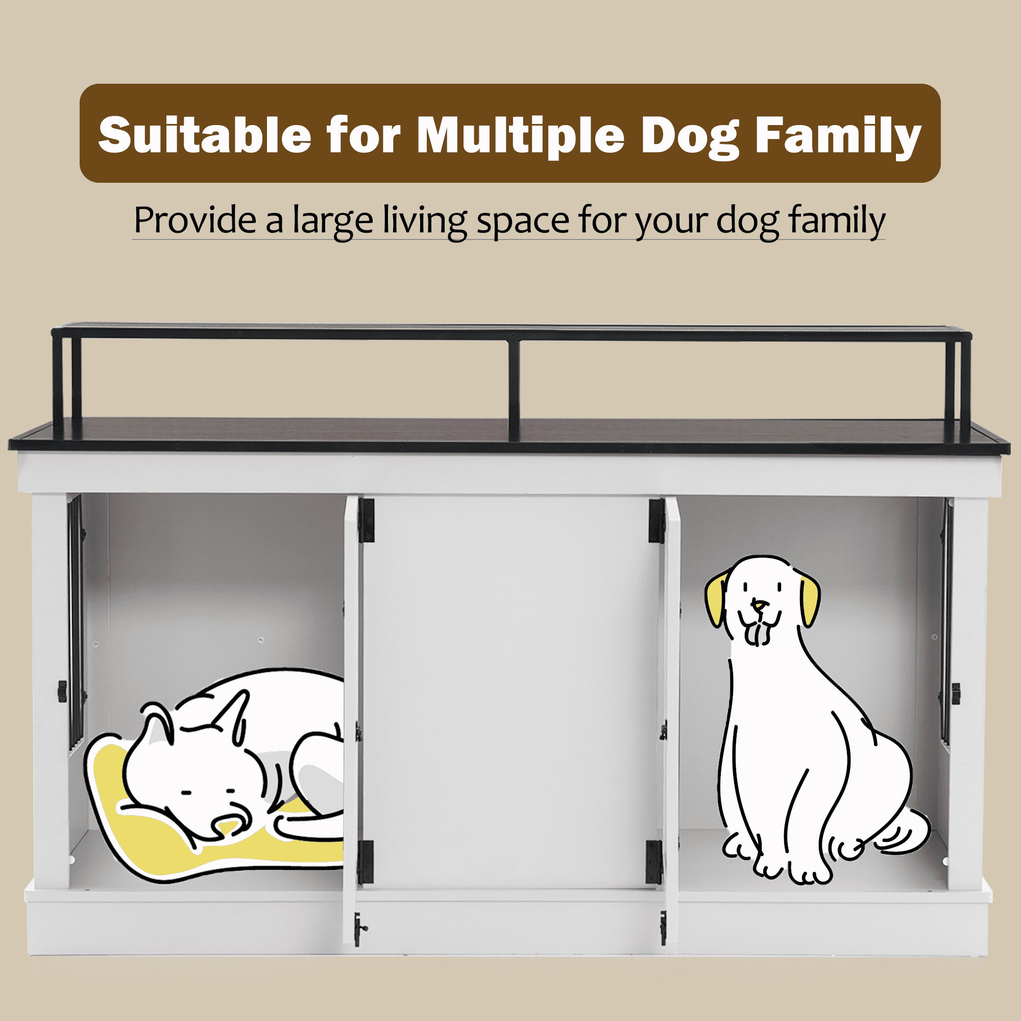 MCombo 52.7‘ 2-Door Wooden Dog Crate Furniture TV Stand 1861(Light Grey)