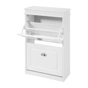 FSR78-W, White 2 Flip Drawers Shoe Cabinet, Freestanding Shoe Rack, Shoe Storage Cupboard Organizer