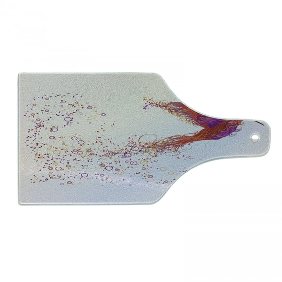 Bird Cutting Board, Creative Design Image of Flourish Hummingbird Feathers Circles Illustration, Decorative Tempered Glass Cutting and Serving Board, in 3 Sizes, by Ambesonne