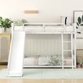 thumbnail image 4 of DreamBuck Twin over Twin Bunk Bed with Slide, Metal Floor Bunk Beds with Safety Guardrails and Ladder, Space-saving Bunk Bed for Teens Adults, No Box Spring Needed, Noise Free, White, 4 of 9