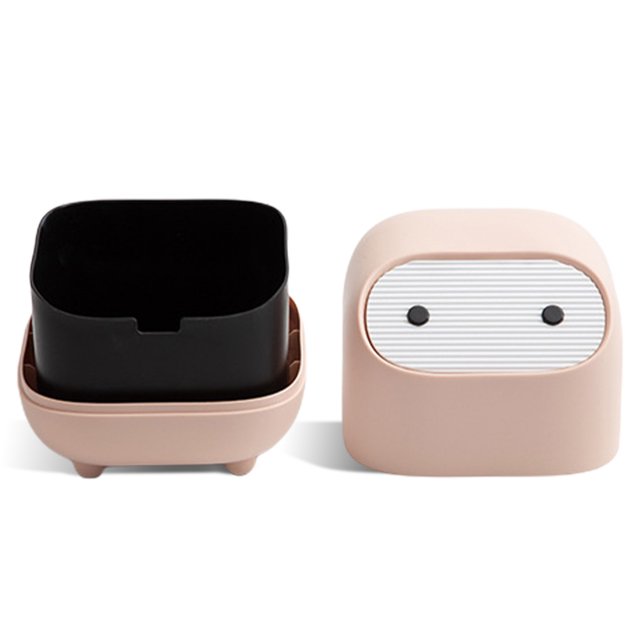 Cubo de basura de mesa, adorable cubo de basura con tapa, cubo de basura de plástico PP antideslizante, contenedor de basura para Hotel, Bar y Almacenamiento y organización del hogar Rosado