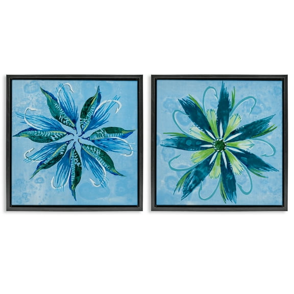 Stupell Industries Whimsical Flower Shapes Floral Painting Black Floater Framed Canvas Art Print Wall Art, 18 x 18, Set of 2