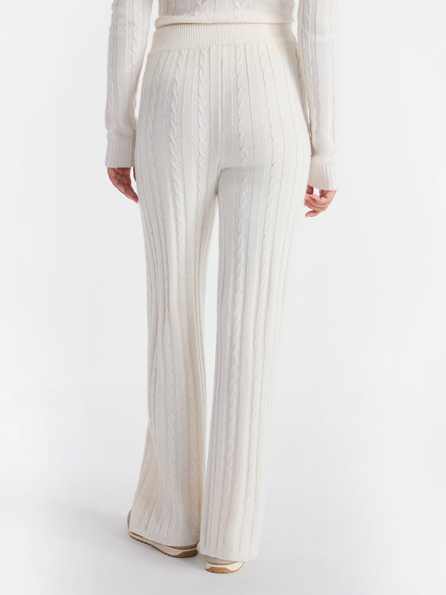 No Boundaries Cable Knit Sweater Wide Leg Pants, 30'' Inseam, Women's