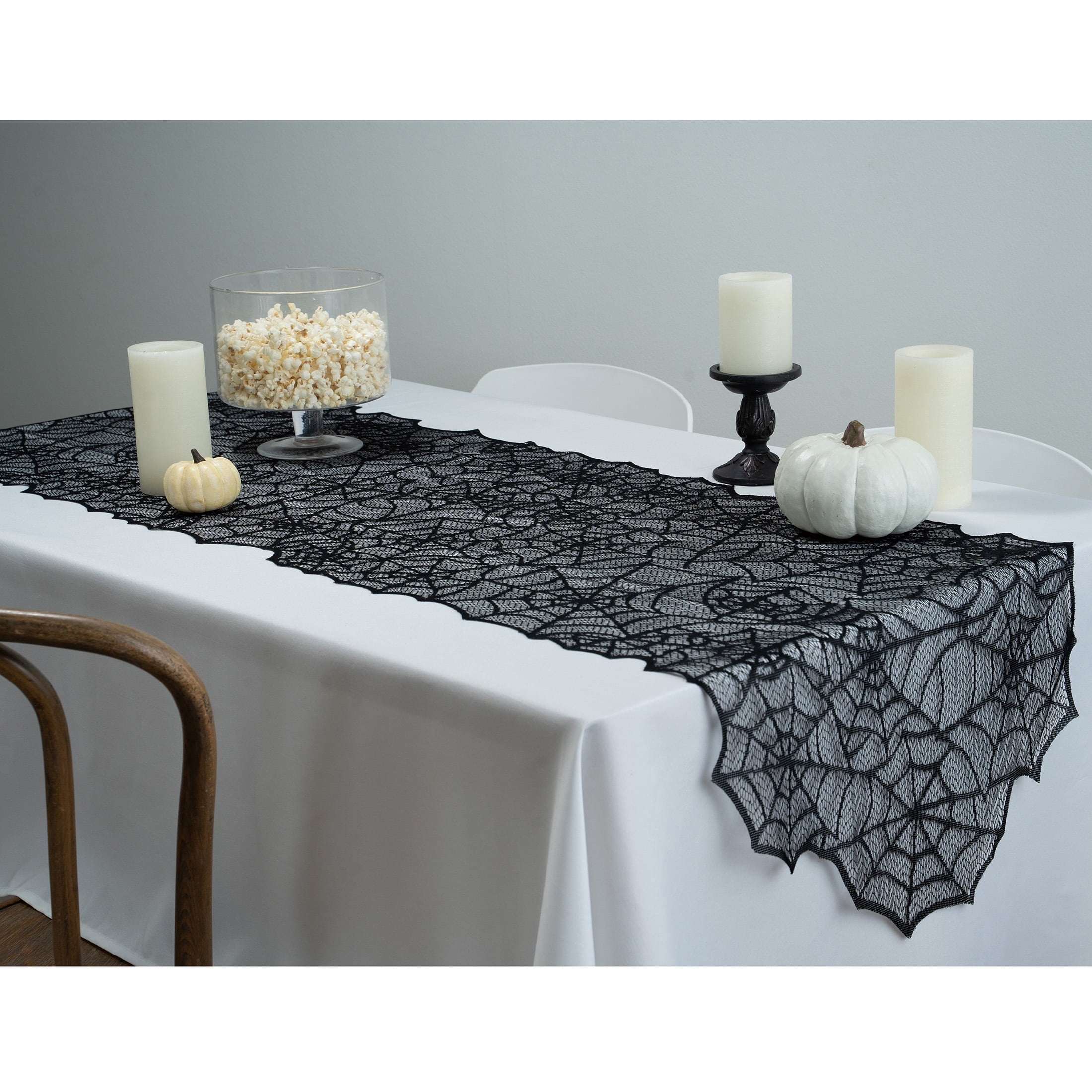 Fabric Spiderweb Table Runner, Black, 80" x 20", Halloween by Way To Celebrate
