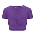 thumbnail image 5 of Fitted Crop Tops for Women Short Sleeve V Neck Ruched Slim Going Out T Shirts Solid Color Comfy Stretch Summer Tees, 5 of 7