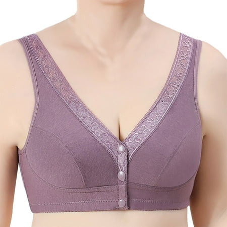 HCURIBAD Wireless Bras  Clearance! Bras for Women Plus Size Wireless Front Button Closure Lace Bra Full Support Breathable Bralettes  Seamless Bra  Backless Bra  Bras for Women Purple B