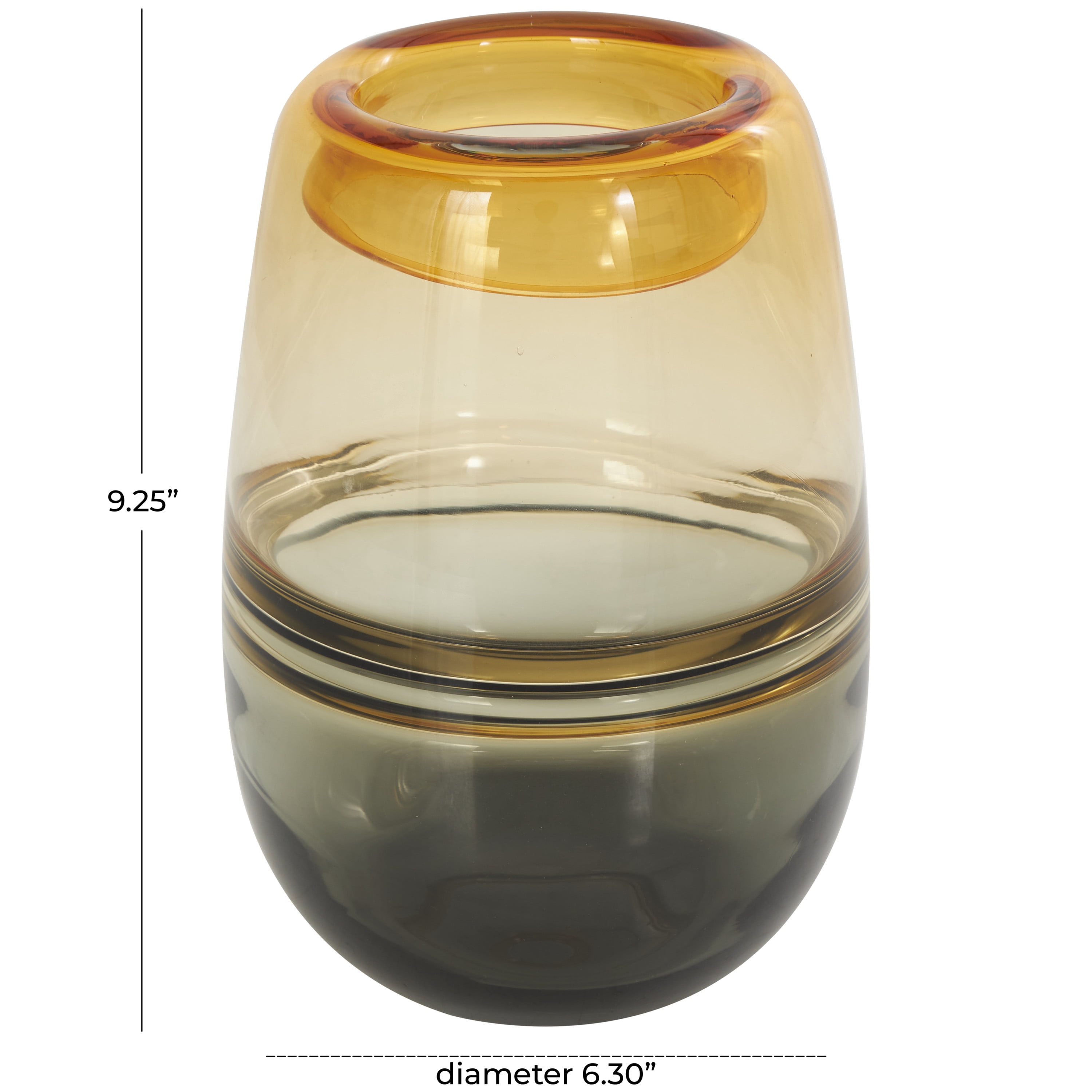 DecMode 9" Handmade Ombre Orange Glass Vase with Gray Base