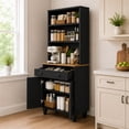 thumbnail image 2 of SESSLIFE Pantry Cabinet, 63" H Kitchen Pantry Storage Cabinet with 3 Open Shelves, Drawer & Adjustable Bottom Storage, Wood Kitchen Pantry Cabinet for Dining Room Living Room, Black, 2 of 9