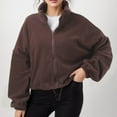 thumbnail image 2 of SGMVNU Women's Full Zip Short Jacket Warm Winter Long Sleeve Stand Collar Fuzzy Crop Coat with Drawstring Hem(Coffee, L), 2 of 7