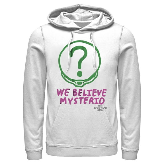 Men's Marvel Spider-Man: No Way Home We Believe Mysterio Pink and Green  Pull Over Hoodie White 2X Large