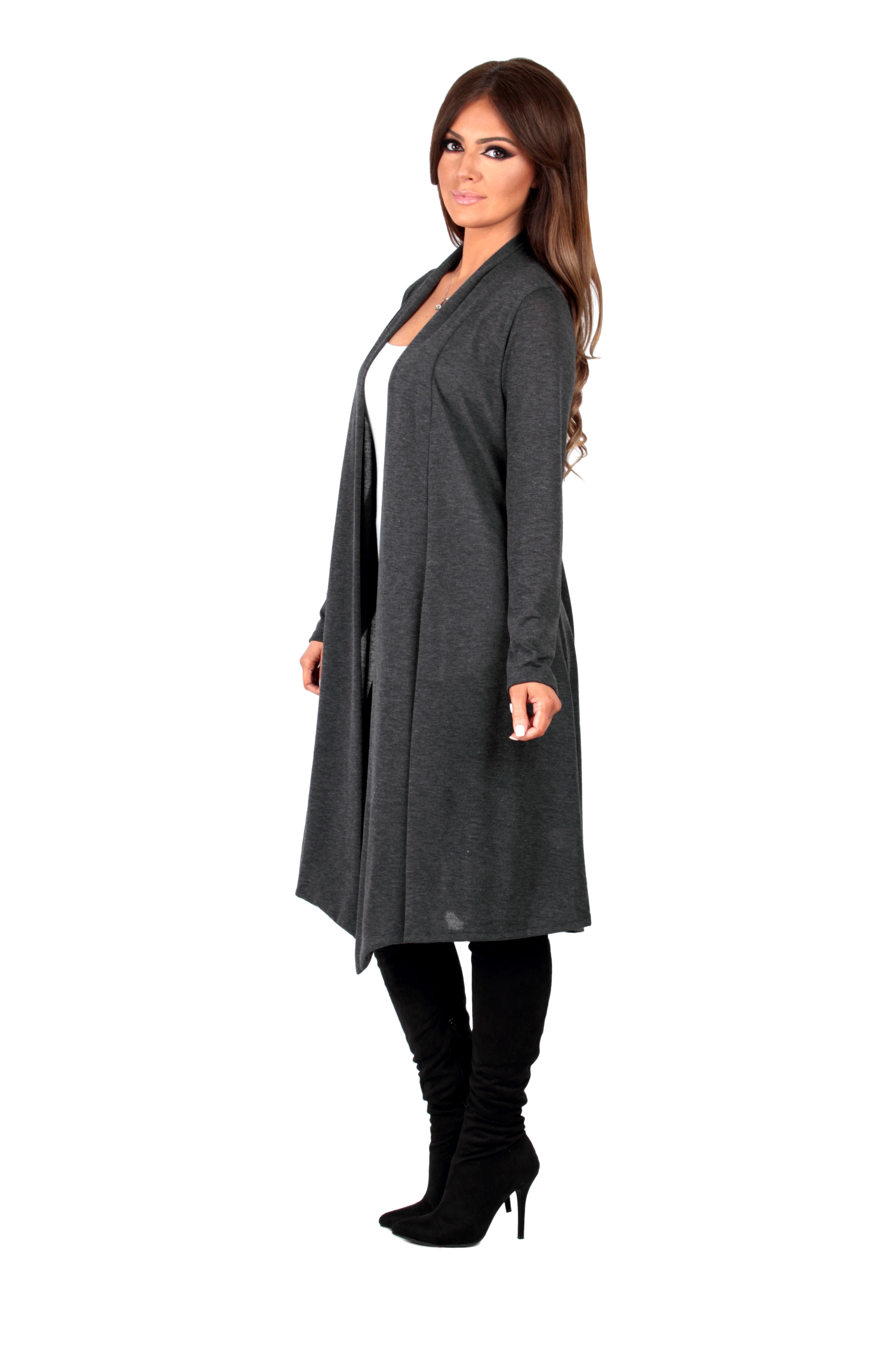 Women's Knee Length Draped Hacci Cardigan Made in USA Women's Knee Length Draped Hacci Cardigan Made in USA
