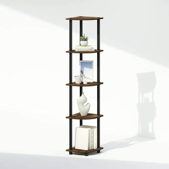 Furinno TURN-N-TUBE 5-Tier Corner Display Rack Shelving Unit Amber Oak