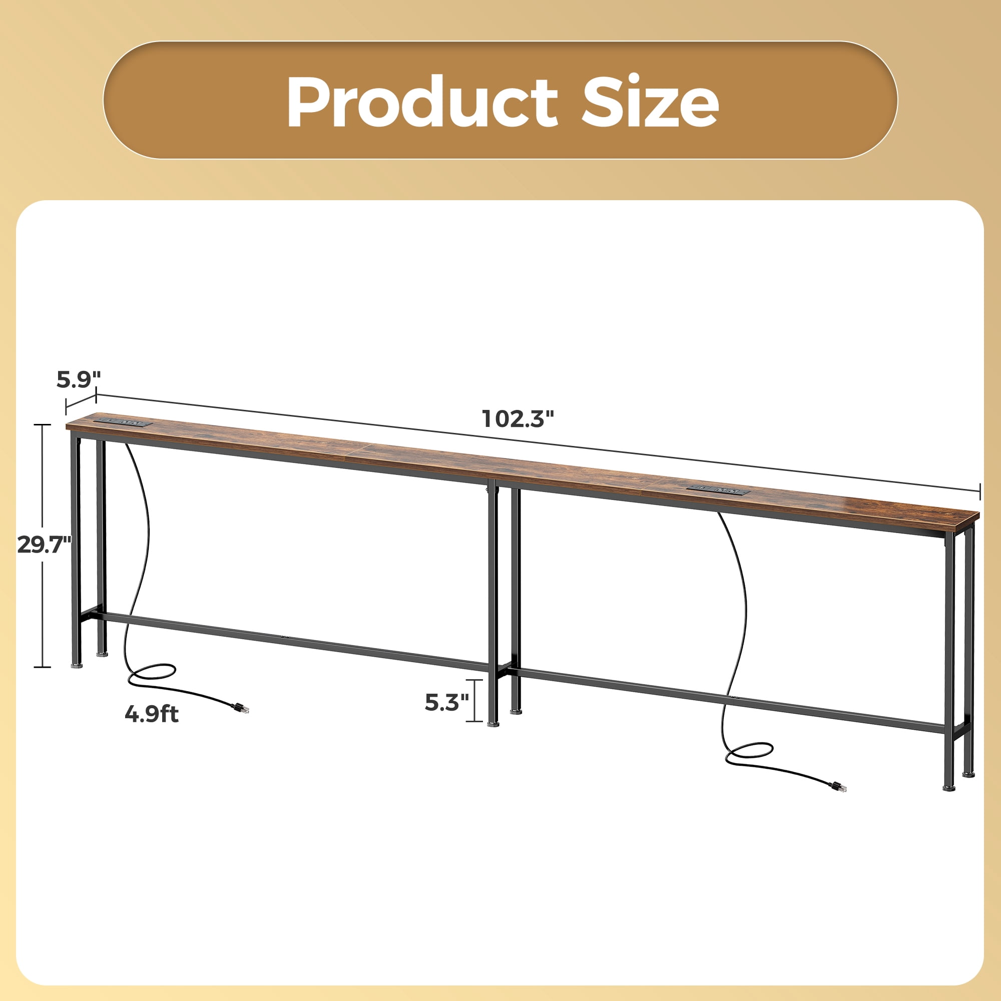 Amadwell 102" Extra Long Console Table with Outlets & USB-C, Slim 5.9" Behind the Couch table, Slim Sofa Table