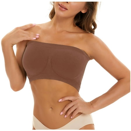 GZWYHT Sports Bras Clearance Backless Bra Sports Bras For Women Plus Size Strapless Bra Bandeau Tube Padded Top Stretchy Yoga Fitness Bra Bras for Women Low Back Bra Seamless Bras Coffee L