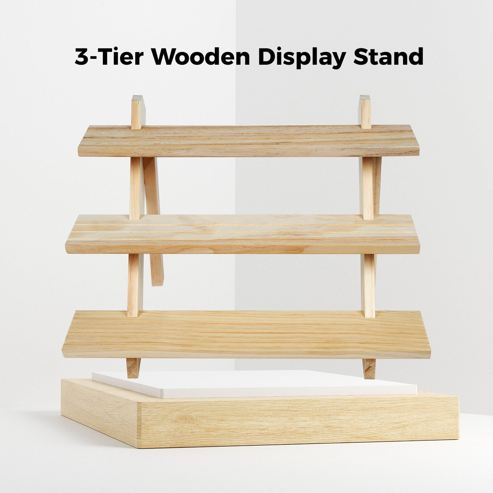 Display Shelves for Vendors, 3-Tier Small Wooden Display Riser for Tabletop Show Jewelry Coins Medals Action Figures Flowerpots Cupcakes