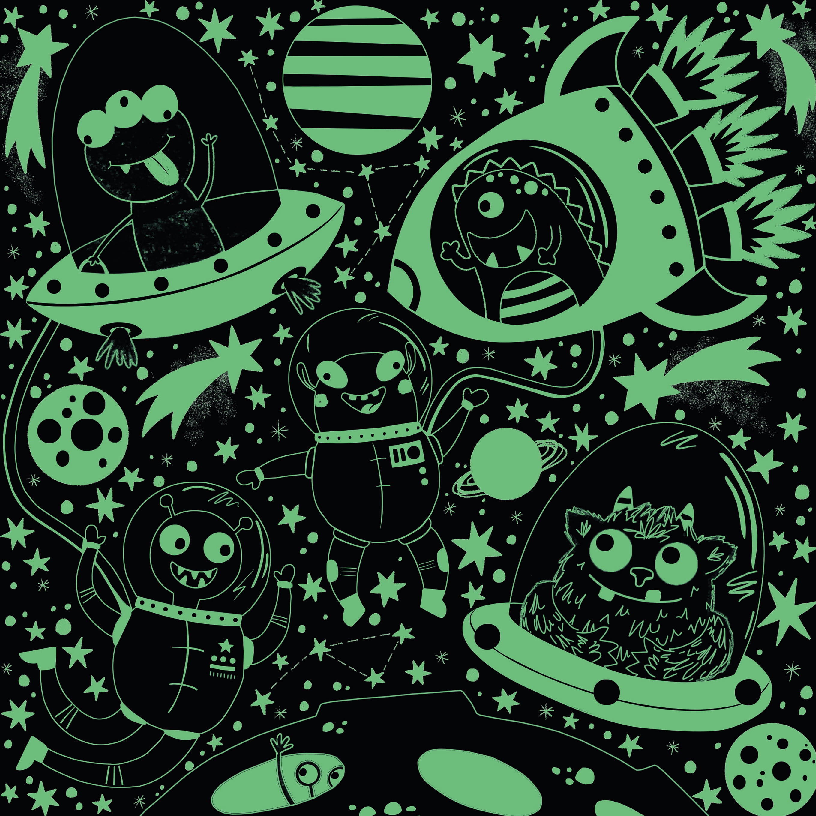 Ceaco Kids Deluxe 100 Piece Kids Deluxe Faye Buckingham Space Aliens Glow Interlocking Jigsaw Puzzle